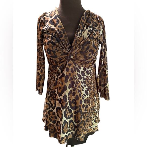 Y2K Cheetah Mesh Nylon Babydoll Going Out Top L The Nanny Feminine Maximalist - Picture 3 of 7